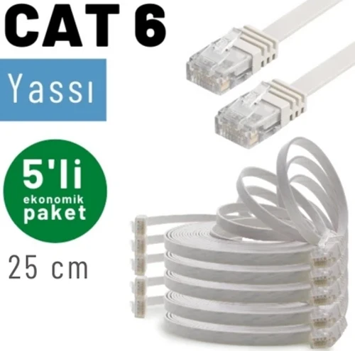 5 adet 25 cm CAT6 Kablo Yassı Ethernet Network Lan Ağ İnternet Kablosu
