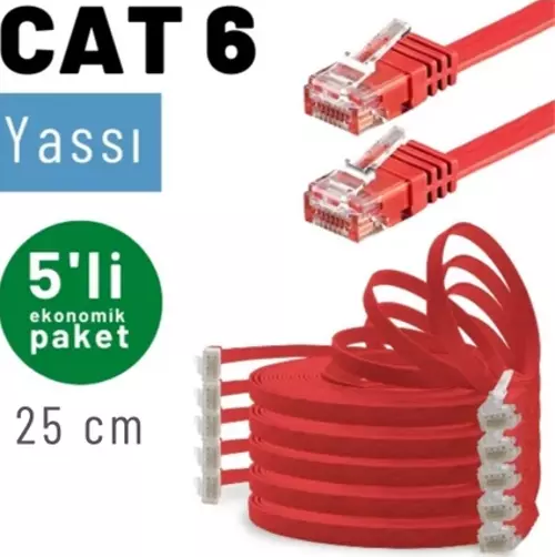 5 adet 25 cm CAT6 Kablo Yassı Ethernet Network Lan Ağ İnternet Kablosu