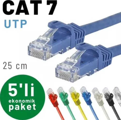 5 adet 25 cm CAT7 Kablo Ethernet Network İnternet LAN Kablosu