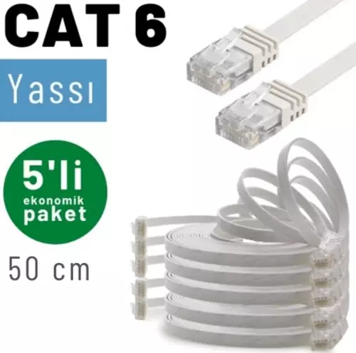 5 adet 50 cm CAT6 Kablo Yassı Ethernet Network Lan Ağ İnternet Kablosu