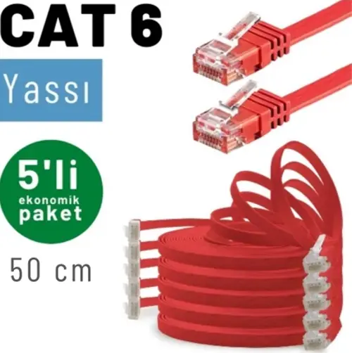 5 adet 50 cm CAT6 Kablo Yassı Ethernet Network Lan Ağ İnternet Kablosu