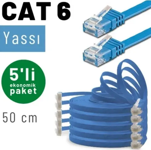 5 adet 50 cm CAT6 Kablo Yassı Ethernet Network Lan Ağ İnternet Kablosu