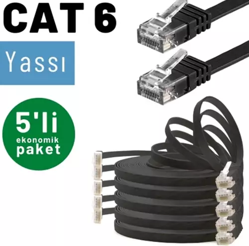 5 adet 50 cm CAT6 Kablo Yassı Ethernet Network Lan Ağ İnternet Kablosu