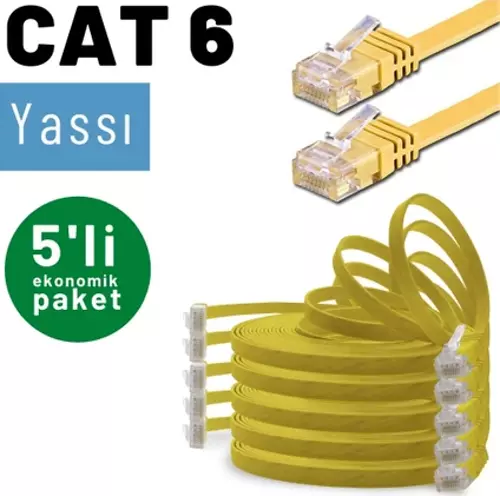 5 adet 50 cm CAT6 Kablo Yassı Ethernet Network Lan Ağ İnternet Kablosu
