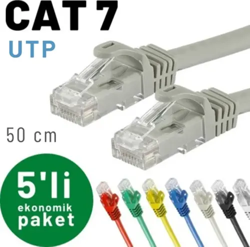 5 adet 50 cm CAT7 Kablo Ethernet Network İnternet LAN Kablosu