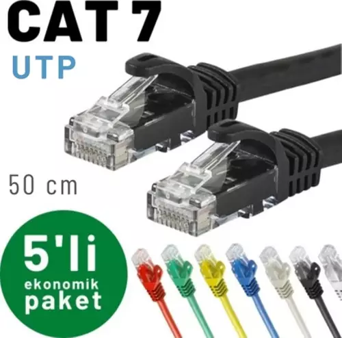 5 adet 50 cm CAT7 Kablo Ethernet Network İnternet LAN Kablosu