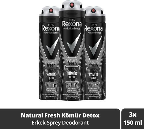 Men Erkek Sprey Deodorant Natural Fresh Kömür Detox 150 Ml X3 Adet
