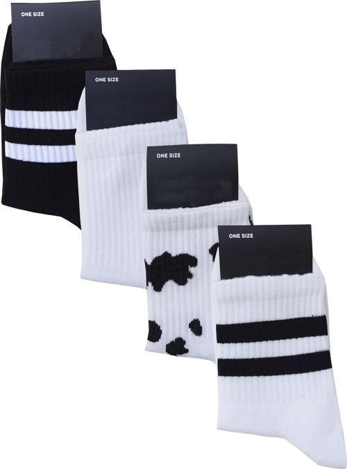 4lü Unisex İnek Desenli Kısa Konç Çorap Siyah-Beyaz Tenis Spor
