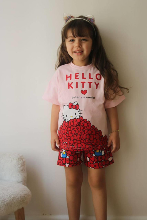 KIZ ÇOCUK HELLO KİTTY DESENLİ BİSİKLET YAKA PAMUK ŞORTLU TAKIM