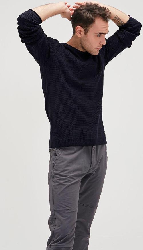 Dapple Knit Lacivert Bisiklet Yaka Erkek Triko Kazak