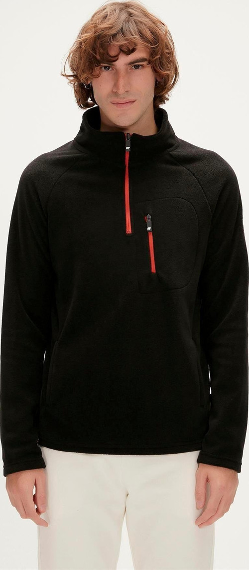 Husky Half-Zip Siyah Yarım Fermuarlı Erkek Polar Sweatshirt