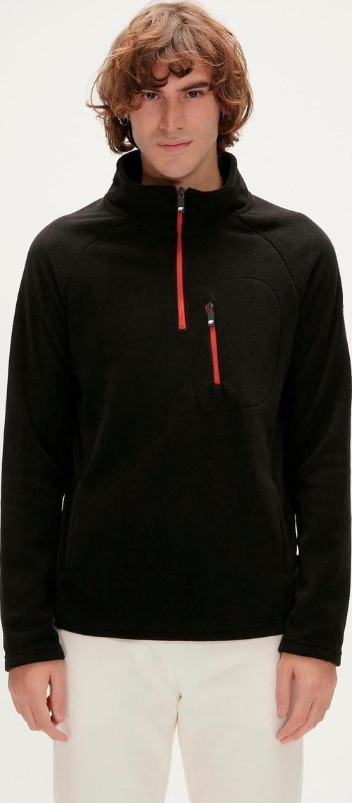 Husky Half-Zip Siyah Yarım Fermuarlı Erkek Polar Sweatshirt