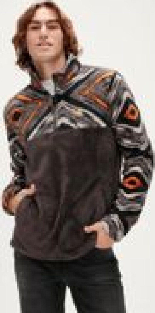 Afro Plush Half-Zip Siyah Erkek Peluş Sweatshirt 23.02.29.001