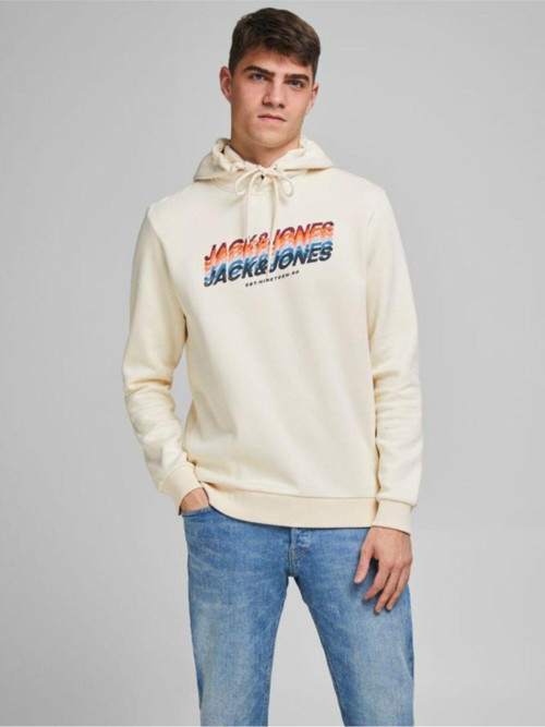 Erkek Bej Loopback Logo Kapüşonlu Sweatshirt