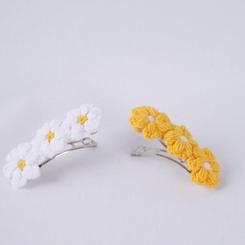 El Yapımı Beyaz Ve Sarı Papatya Model Çıtçıtlı Toka - Sevimli Ve Şık Saç Aksesuarı.