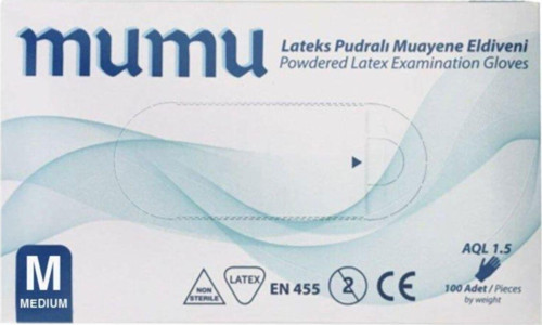 Muayene Eldiveni Lateks Pudralı Beyaz Orta Boy (M) | 100 Adet