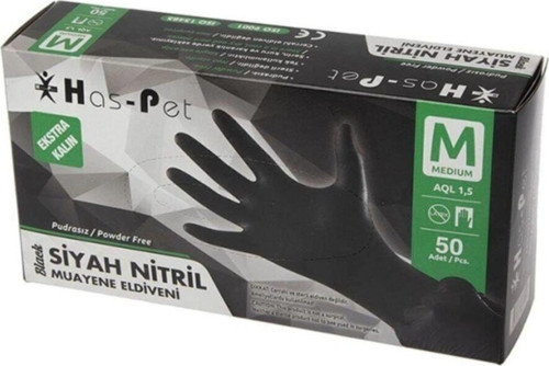 Pudrasız (M) Siyah Nitril Eldiven 50'Li Paket