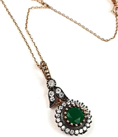 Yeşil Kök zümrüt taşlı rose otantik kolye