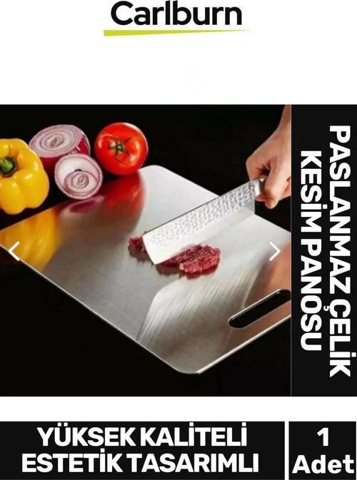 Yüksek Kaliteli Estetik Tasarımlı Dayanıklı Kaymaz Yüzey Paslanmaz Çelik Sebze Meyve Et Kesim Panosu