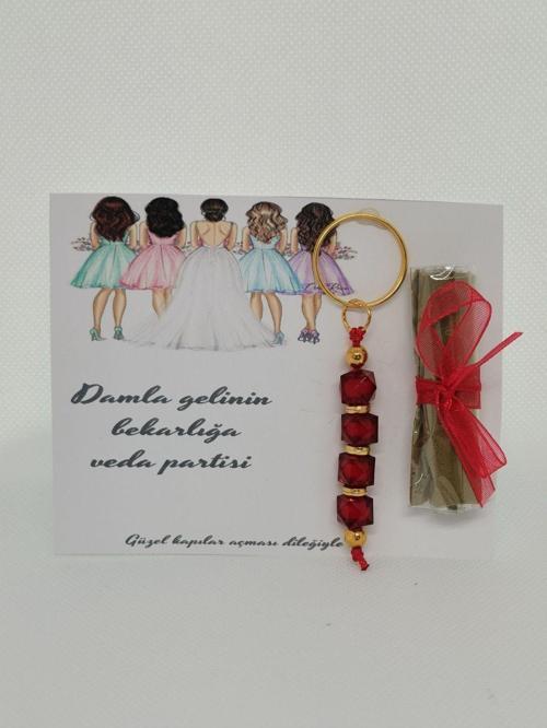 100 Adet Kişiye Özel Tasarım Bekarlığa Veda Partisi Dağıtmalık Hediyelik Kına Ve Anahtarlık Seti