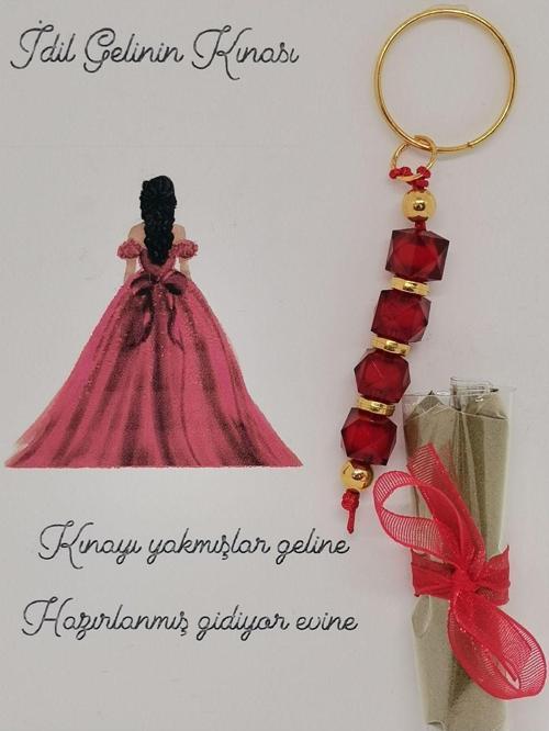 50 Adet Kişiye Özel Tasarım Dağıtmalık Hediyelik Kına Ve Anahtarlık Seti