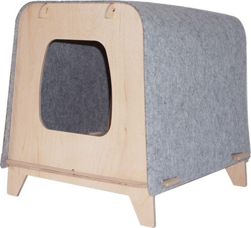 Neko Ahşap Kedi Evi - Gri Keçe & Ahşap