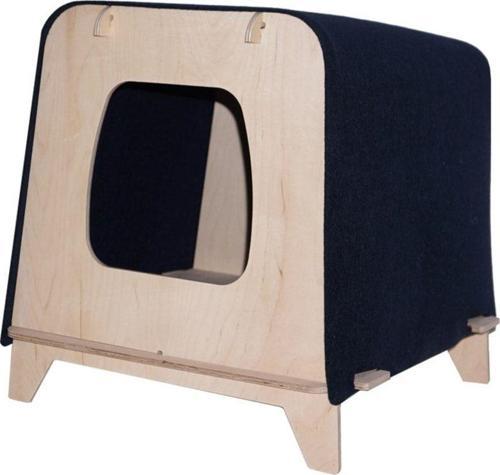 Neko Ahşap Kedi Evi - Lacivert Keçe & Ahşap