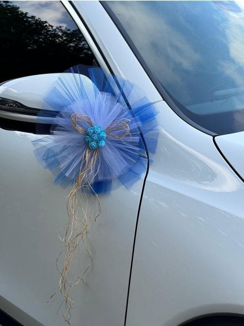 5 Adet Kristal Tül Latex Gül Doğal Rafya Detaylı Düğün Nikah Kına Sünnet Araba Konvoy Süsü