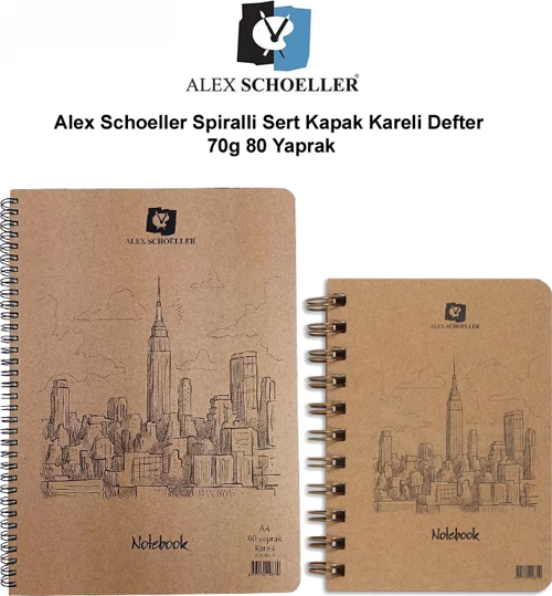 Spiralli Sert Kapak Kareli Defter 70G 80 Yaprak