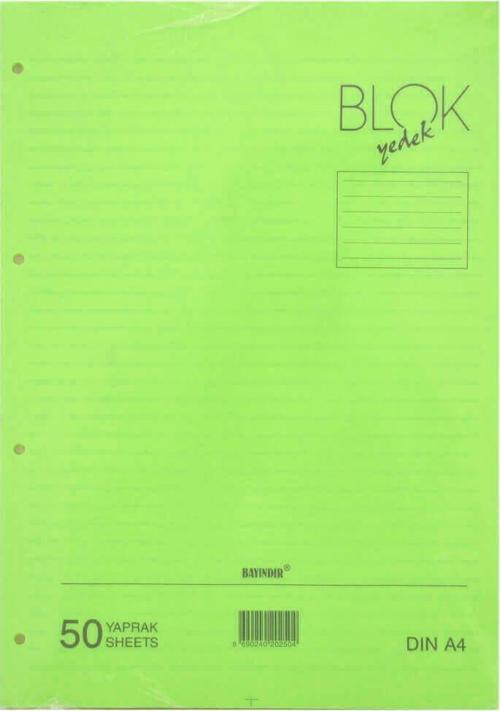 Çizgili Klasör Yedeği A4 50 Yaprak Yeşil Bbn0212
