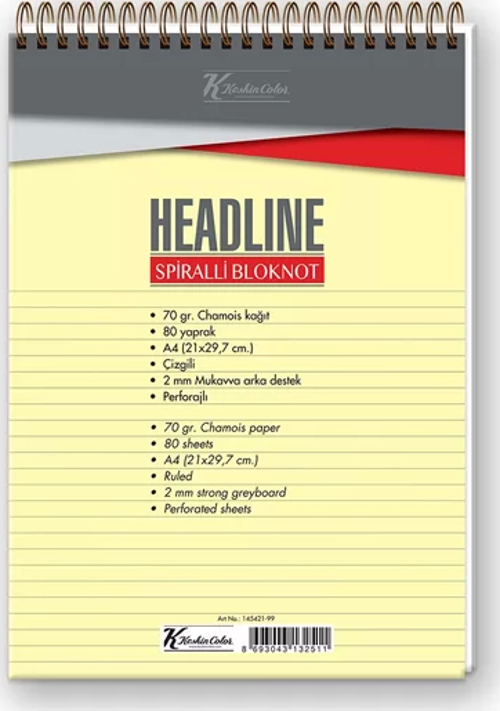 Keskin Headline Spiralli Bloknot A4 Çizgili 80 Yaprak (145421)
