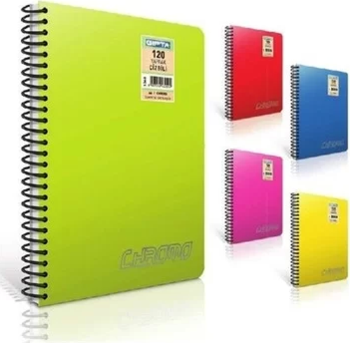 Chromo Spiralli Plastik Kapak Defter A4 Düz 100 Yaprak (2065)