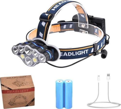 PS-888 Güçlü USB Şarj Edilebilir Profesyonel 8 Modlu 6000 Lümen 8 LED Su Geçirmez Kafa Lambası