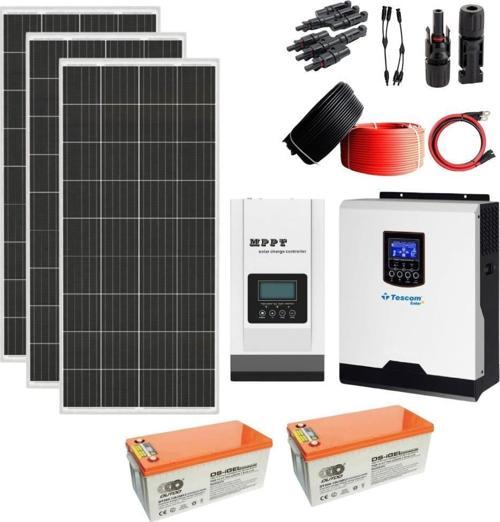 Güneş Enerjisi Solar Paketi 1kva İnverter 210 watt Güneş Paneli 100 Amper Jel Akü