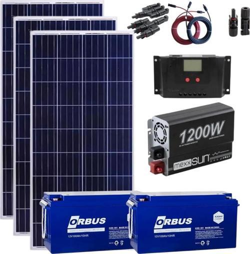 Lexron Mini Bağ Evi Güneş Enerjisi Solar Paketi 1200W Inverter 170W Güneş Paneli Paket 3
