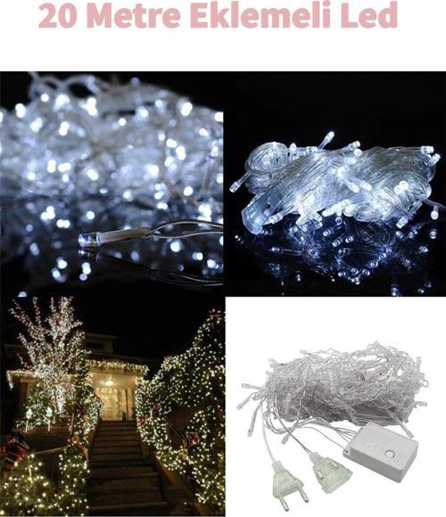 Fonksiyonlu Beyaz 20 Metre Dekor Led - Çam Ağacı Süsü Yılbaşı Süsü - Pirinç Led