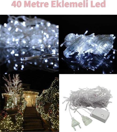 Fonksiyonlu Beyaz 40 Metre Dekor Led - Çam Ağacı Süsü Yılbaşı Süsü - Pirinç Led