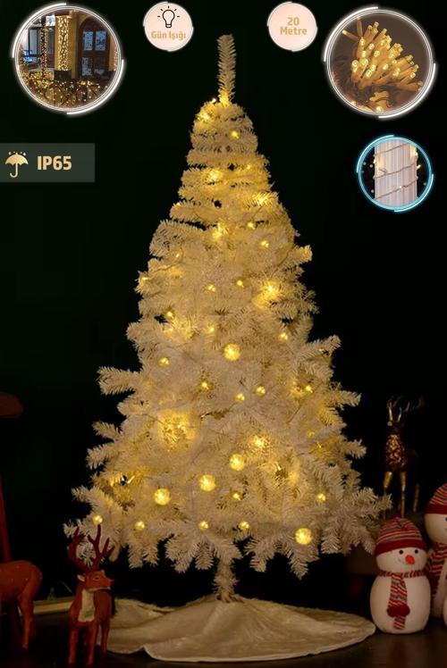 IP65 Dış Mekan Led - Gün Işığı Led - Beyaz Kablo Su Geçirmez 20 Metre Dekor Led Yılbaşı Süsleme