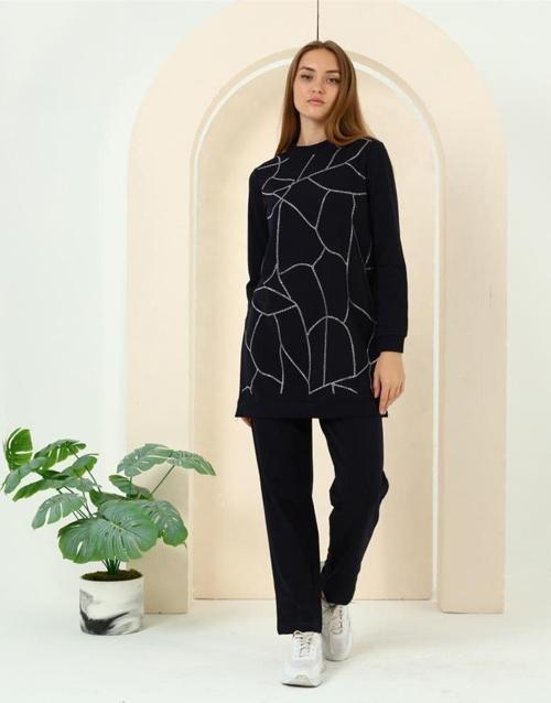 Beyza Taş Detaylı İkili Spor Eşofman Takımı - 70047 - Lacivert