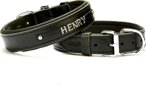 Konforlu Gerçek Deriden El Yapımı Isimlikli Köpek Boyun Tasması 3X42-50Cm - Black