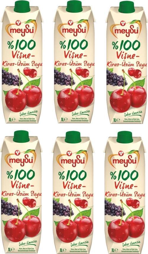 %100 Vişne Kiraz Üzüm Suyu 1 Lt X 6 Adet
