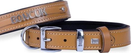 Konforlu Gerçek Deriden El Yapımı Isimlikli Köpek Boyun Tasması 3,5X47-55Cm Camel