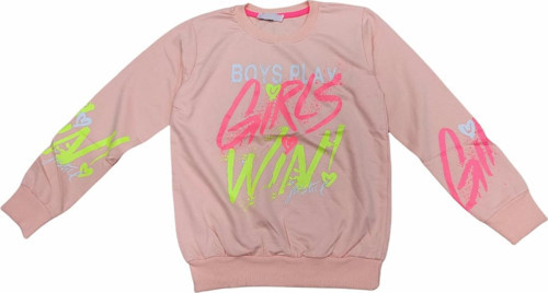 Kız Çocuk Girl Win Yazı Desenli Pudra Renk Sweatshirt