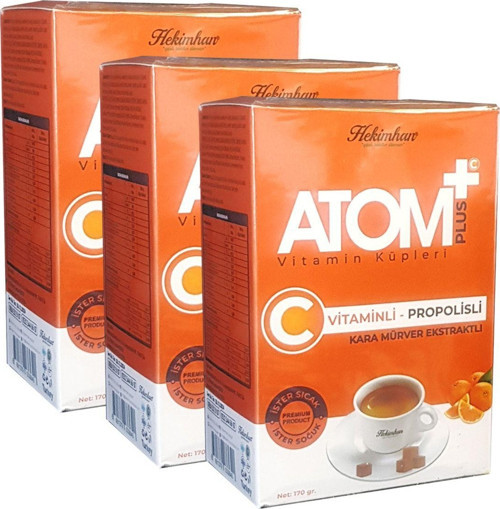 3 Kutu Atom Çayı Atom Plus Vitamin Küpleri C Vitamin + Propolis Atom Küpü