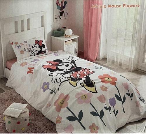 Minnie Flowers Beyaz Tek Kişilik Disney Nevresim Takımı
