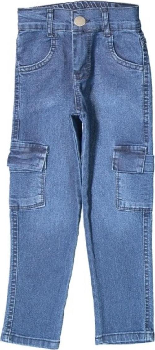 Kız Çocuk Kargo Cepli Mavi Renk Kot Pantolon