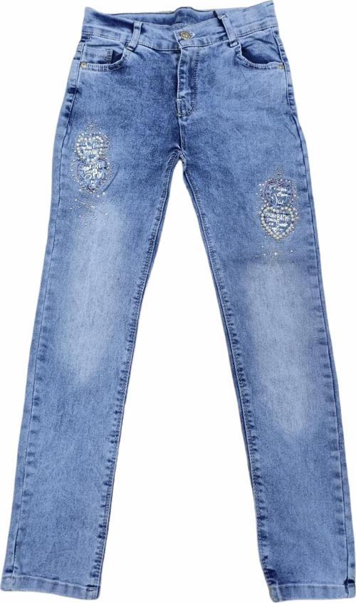 Kız Çocuk Nakışlı Boncuklu Kot Pantolon