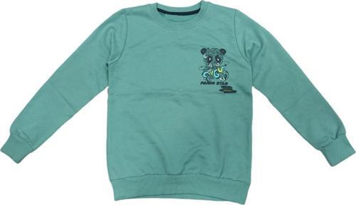 Erkek Çocuk Panda Star Önü Arkası Yazı Resim Desenli Yeşil Renk Sweatshirt