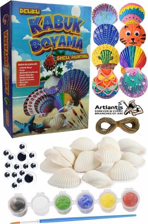 Kabuk Boyama Seti 1 Paket Deniz Kabuğu Midye Boyama Shell Painting Sanatsal Hobi Boyama Seti Akrilik Boya Fırça