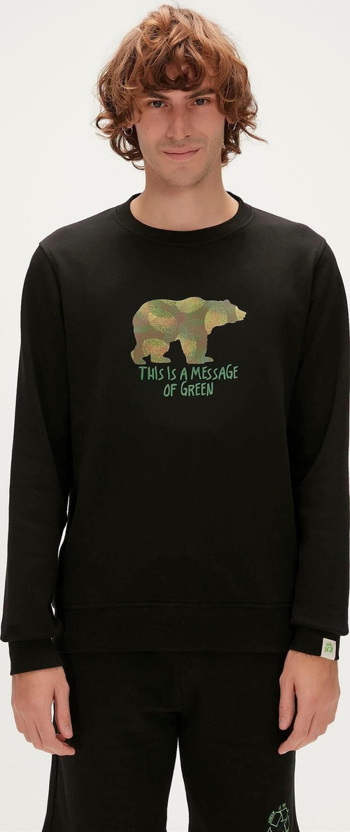 Re-Finger Recycle Siyah Baskılı Erkek Sweatshirt